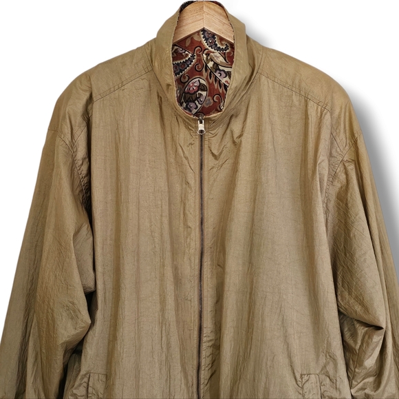 Vintage 90s Track Jacket Windbreaker Bomber Size 2X Paisley Tan Reversible Retro - Picture 9 of 15